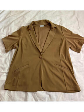 Susan Graver LK Fusion Taupe Elbow Sleeve Blazer XL Semi-Fitted Jacket